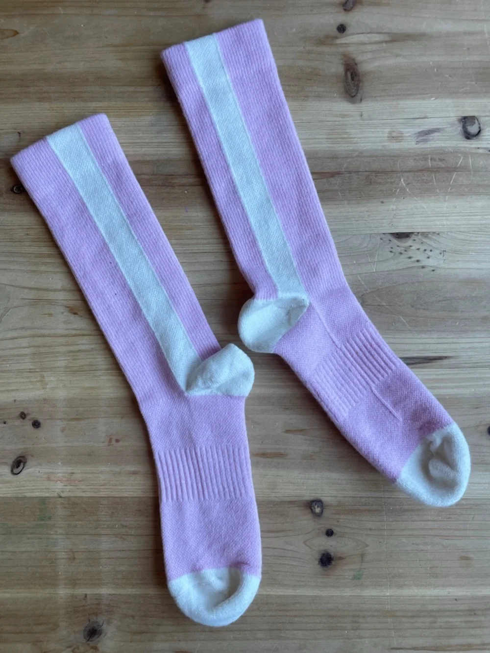 Athleta Light Pink Crew Socks with Cream Accents NEW